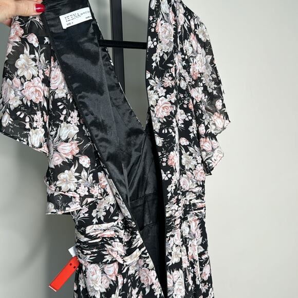 NWT IENNA for MAC DUGGAL Black Pink Floral Flutter Sleeve Maxi Dress Women’s - Picture 12 of 14